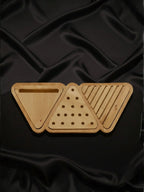 Handmade wooden desk organizer coasters bamboo natural finish India - Premium eco-friendly desk decor set with geometric patterns for home office