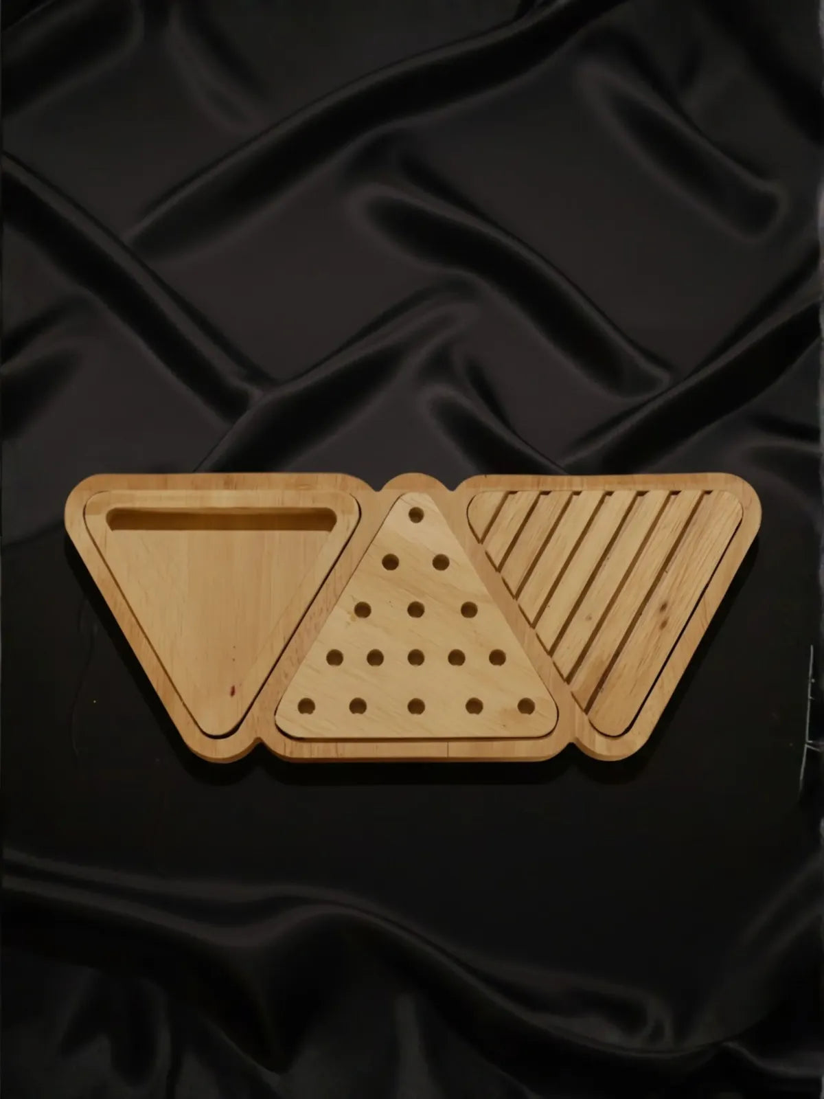 Handmade wooden desk organizer coasters bamboo natural finish India - Premium eco-friendly desk decor set with geometric patterns for home office