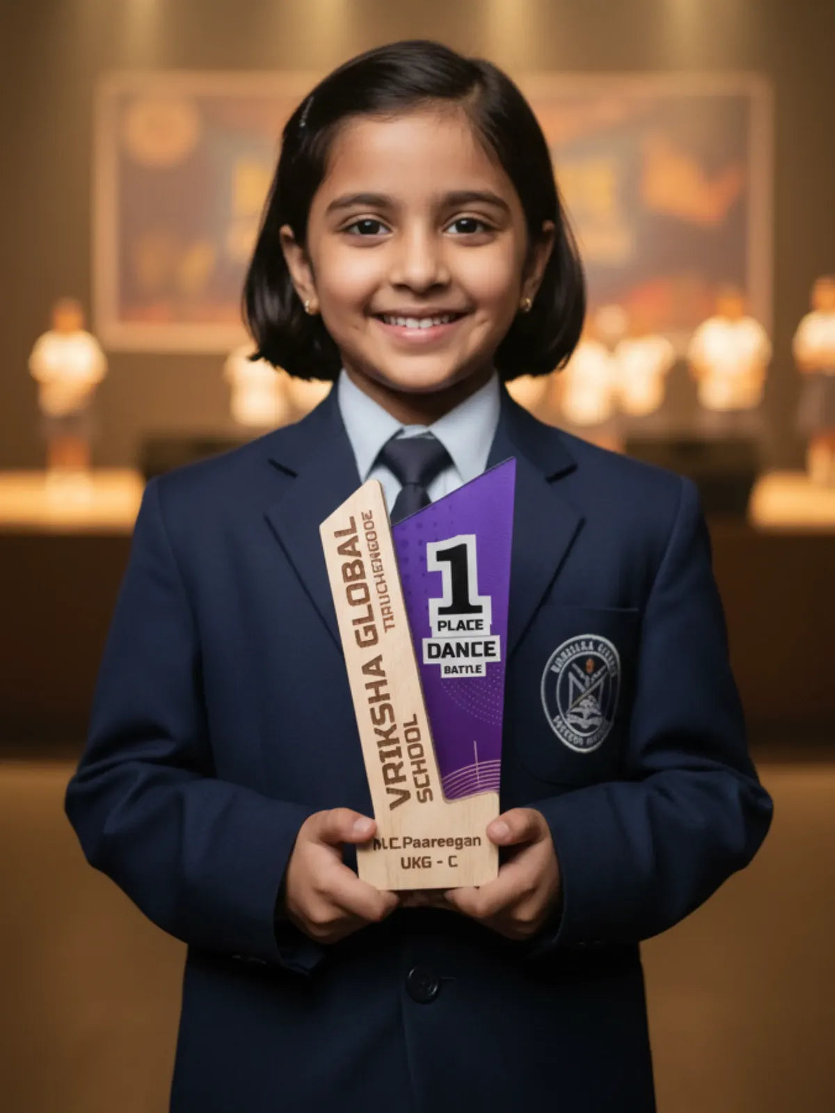 Acrylic trophy for top class performers - custom engraved academic excellence award Tamil Nadu