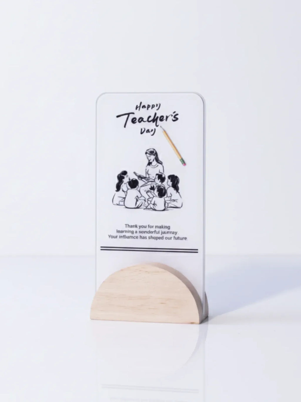 Card with 'Happy Teacher's Day' message and illustration on a white background
