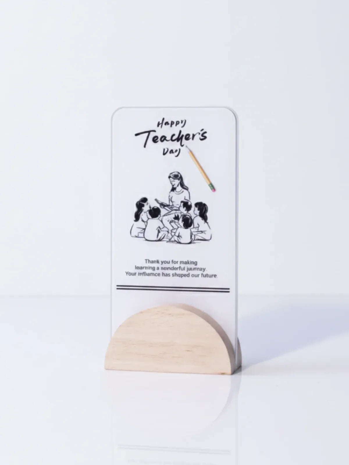 Card with 'Happy Teacher's Day' message and illustration on a white background