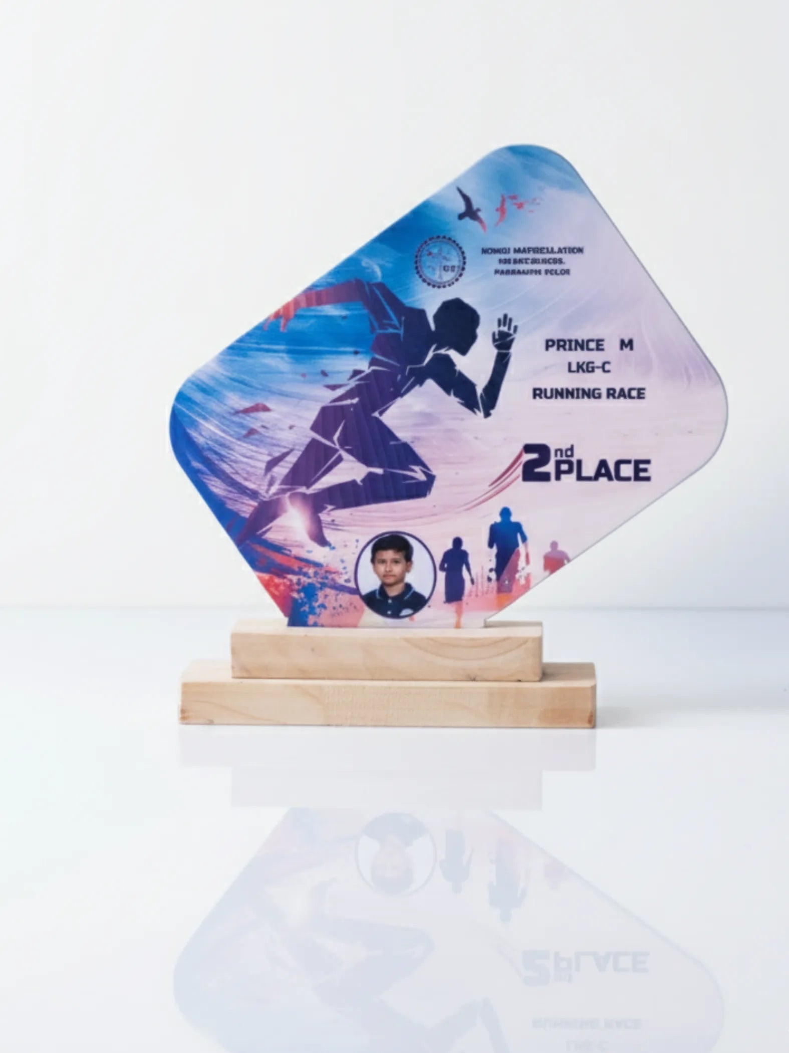 Premium running race trophy with athlete figure and engraved nameplate