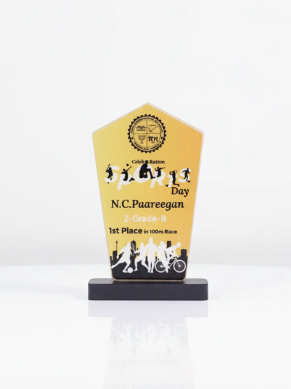 Yellow trophy with black base on a white background