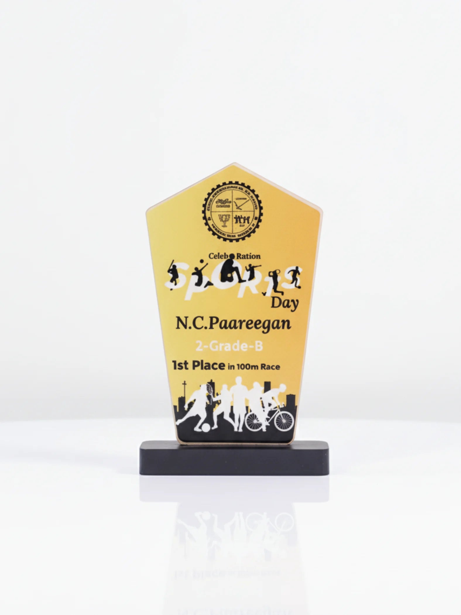 Tamil Nadu trophy shop custom sports award for outstanding achievement - personalized golden trophy with engraved nameplate