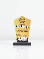 Tamil Nadu trophy shop custom sports award for outstanding achievement - personalized golden trophy with engraved nameplate