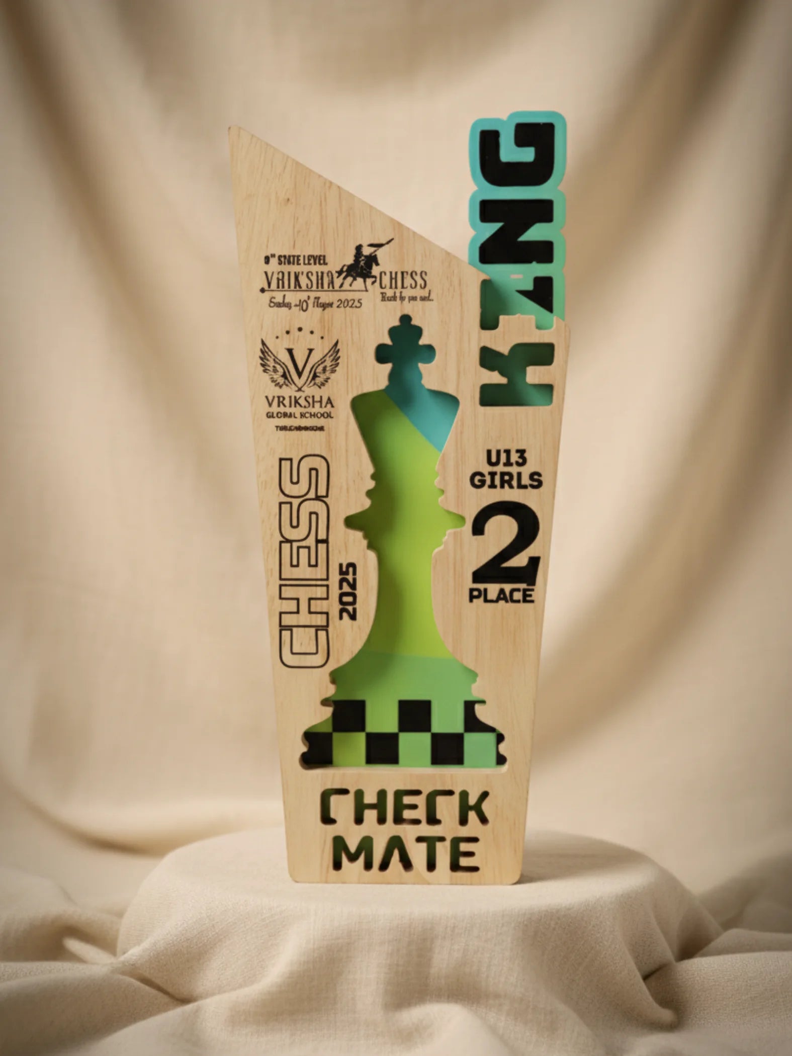 Chess trophy king design shown from side angle highlighting premium finish