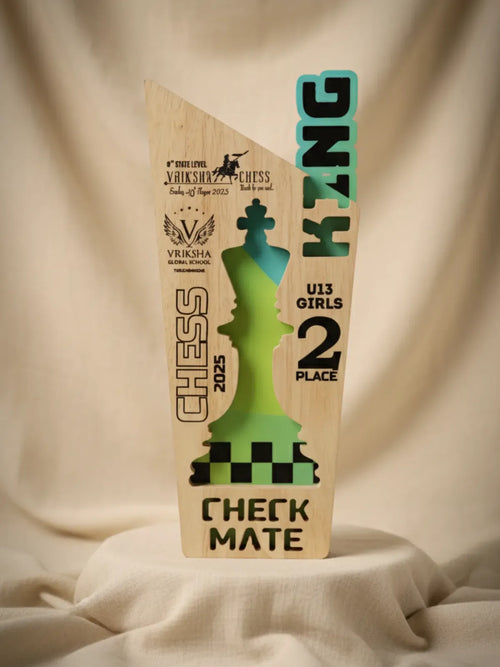 Chess trophy king design shown from side angle highlighting premium finish