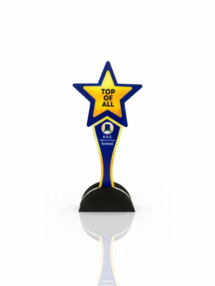 Trophy with a star on top labeled 'Top of All' on a white background