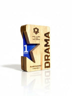 Elegant wooden trophy for dramatic excellence recognition - premium theater award with natural wood base for acting achievements