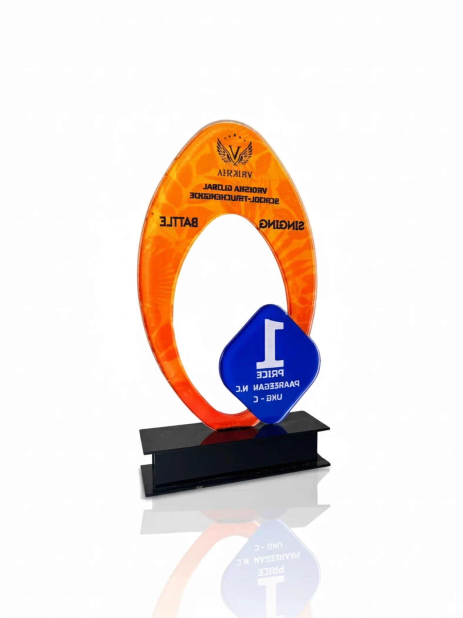 Elegant singing trophy shield for academic music recognition - golden vocal award with detailed musical note craftsmanship