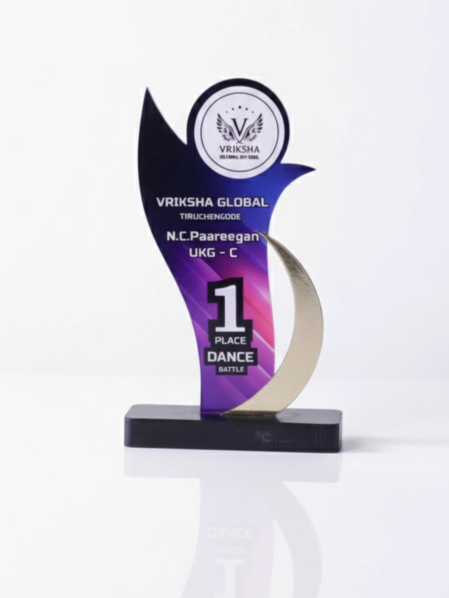 Trophy with 'Vriksha Global' branding on a white background