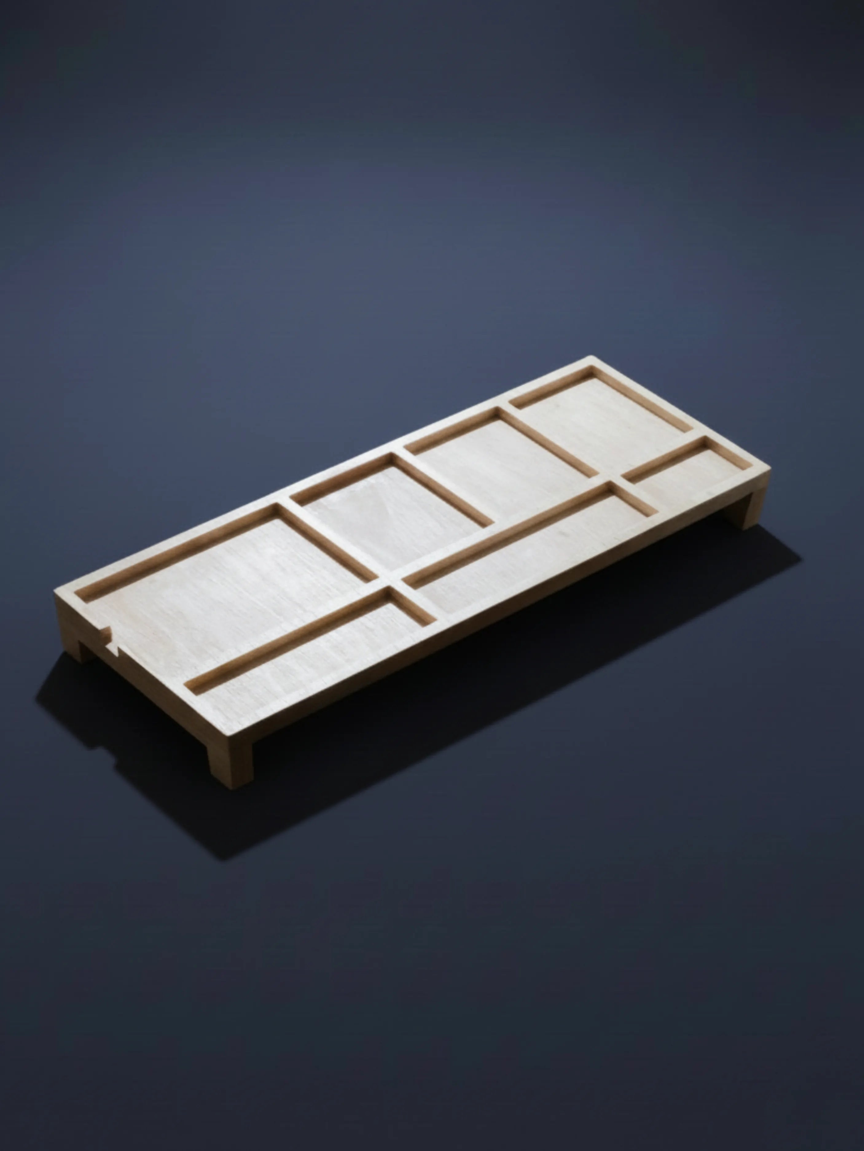 Multi-compartment wooden organizer tray with rectangular design for desk storage and organization
