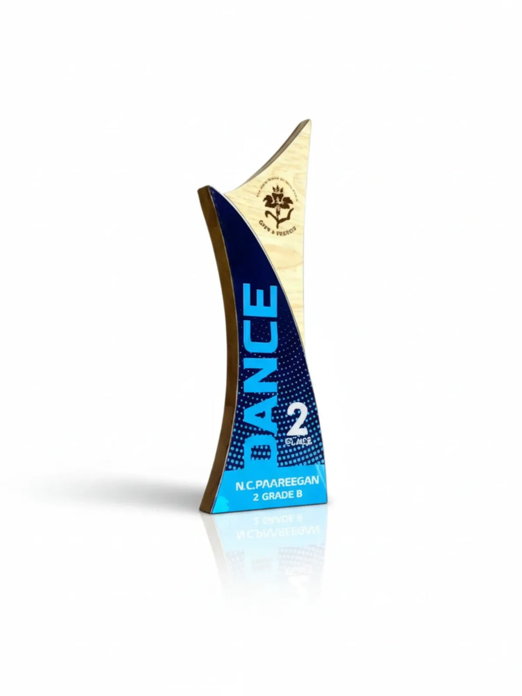 Blue and beige trophy with 'Blance' branding on a white background