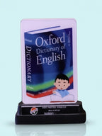 Oxford Dictionary of English on a stand with a light blue background