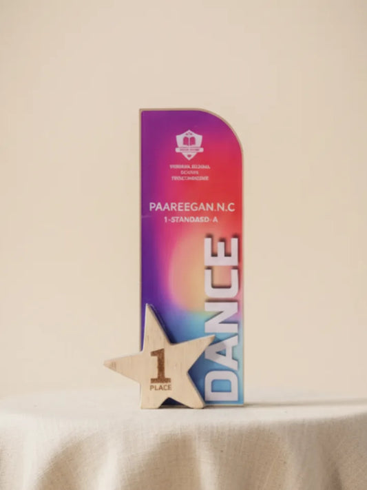 Colorful award with 'PAAREEGAN N.C' text and '1 Place' star on a beige background