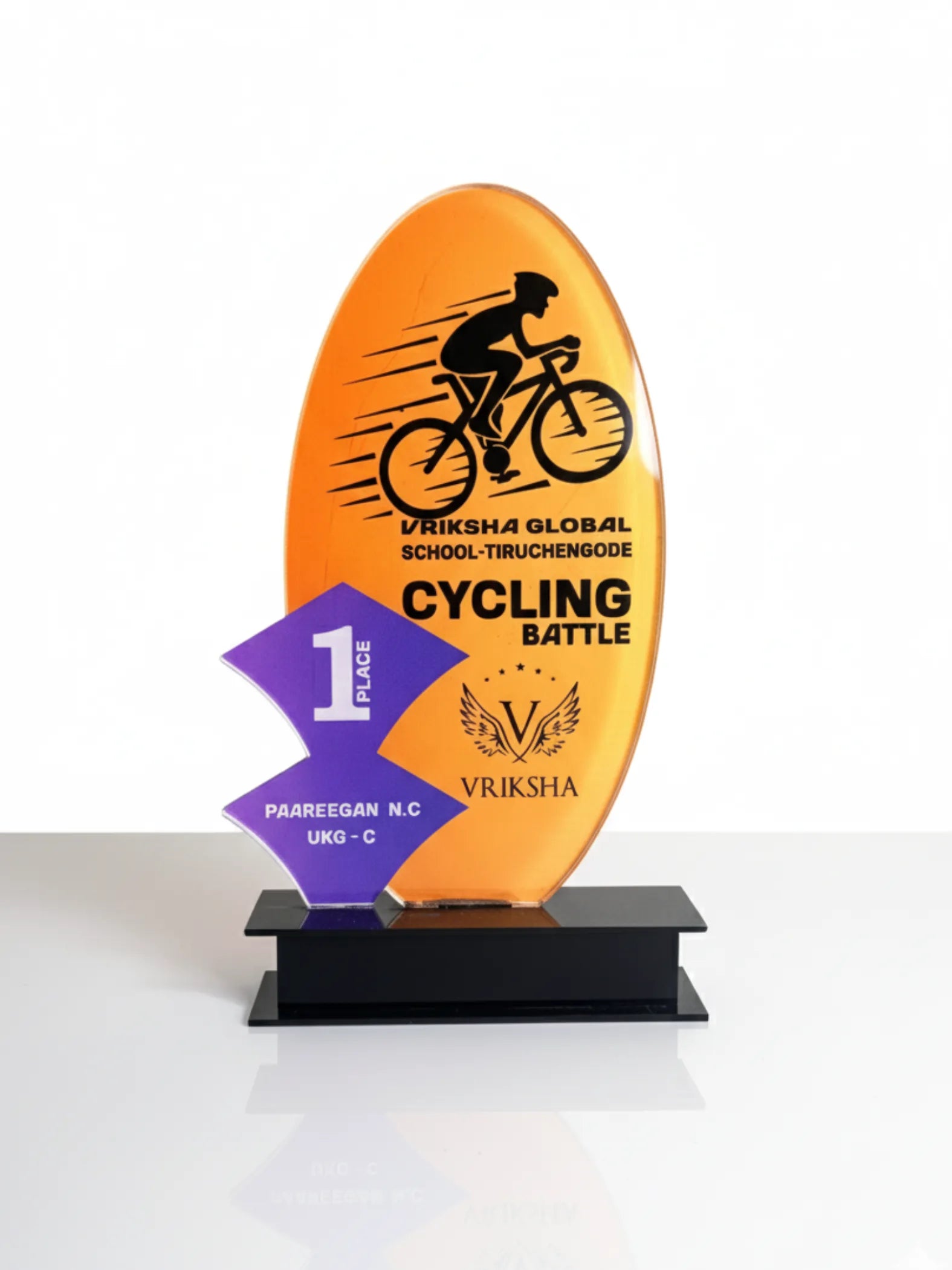 Cycling award displayed in sports ceremony presentation setting