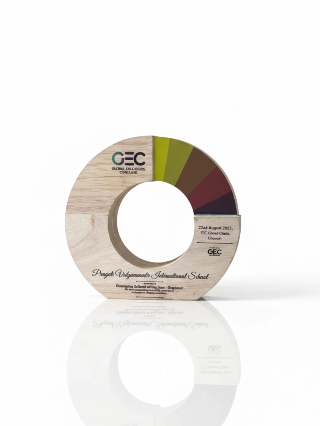 Color swatch wheel with GEC logo on a white background