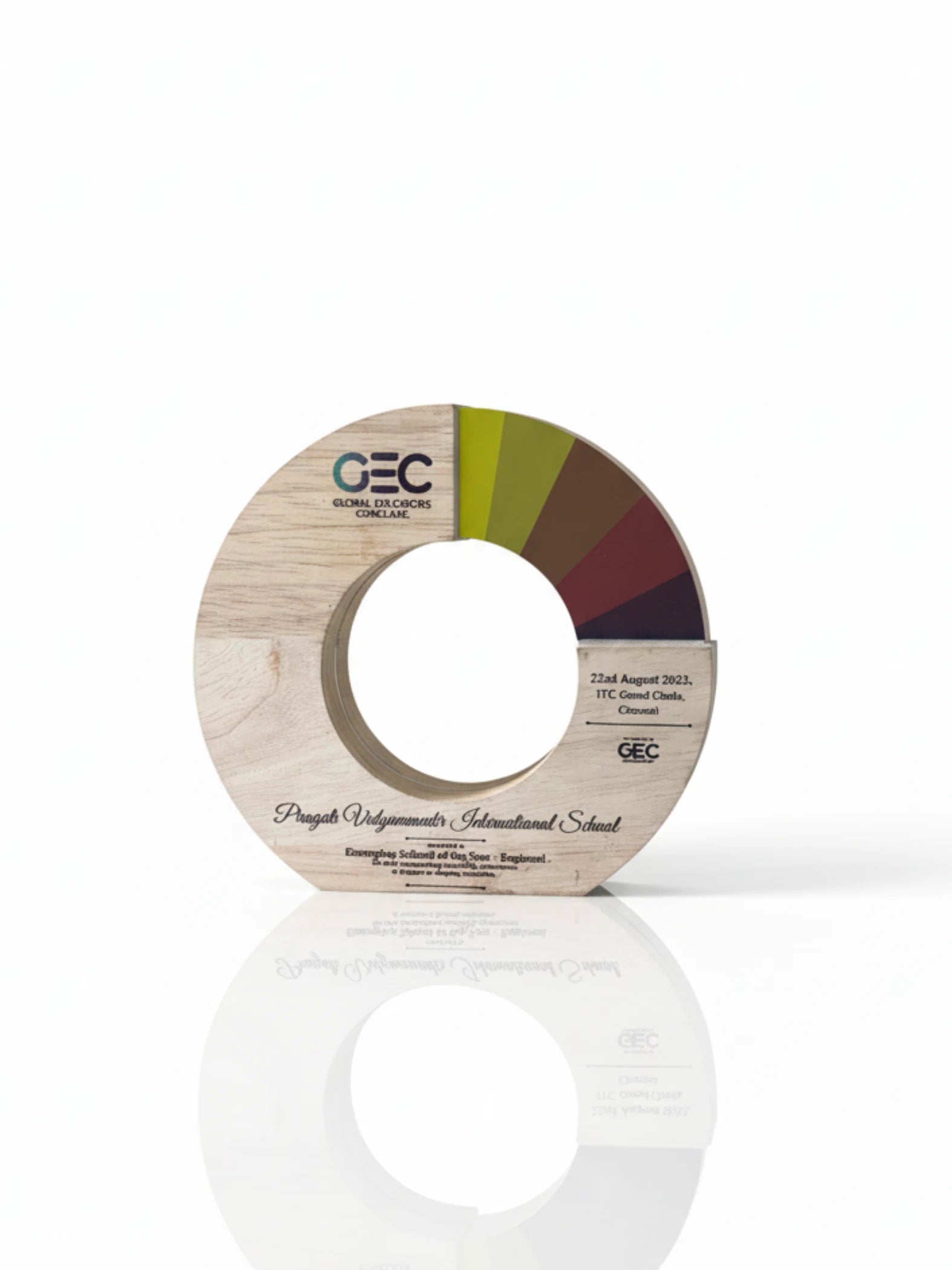 Color swatch wheel with GEC logo on a white background