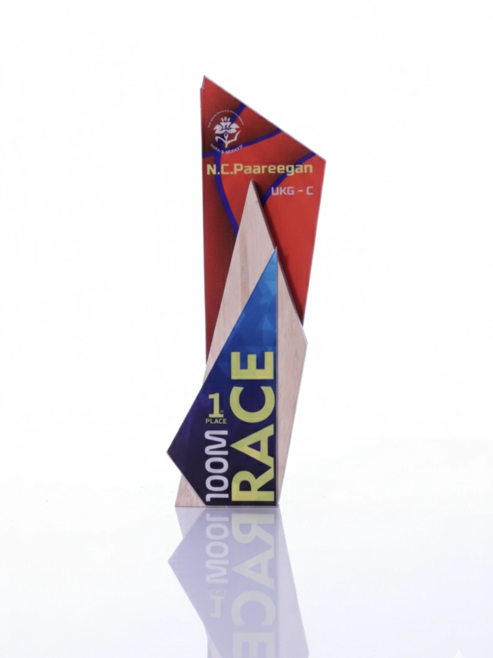 Running trophy displayed in award presentation setting