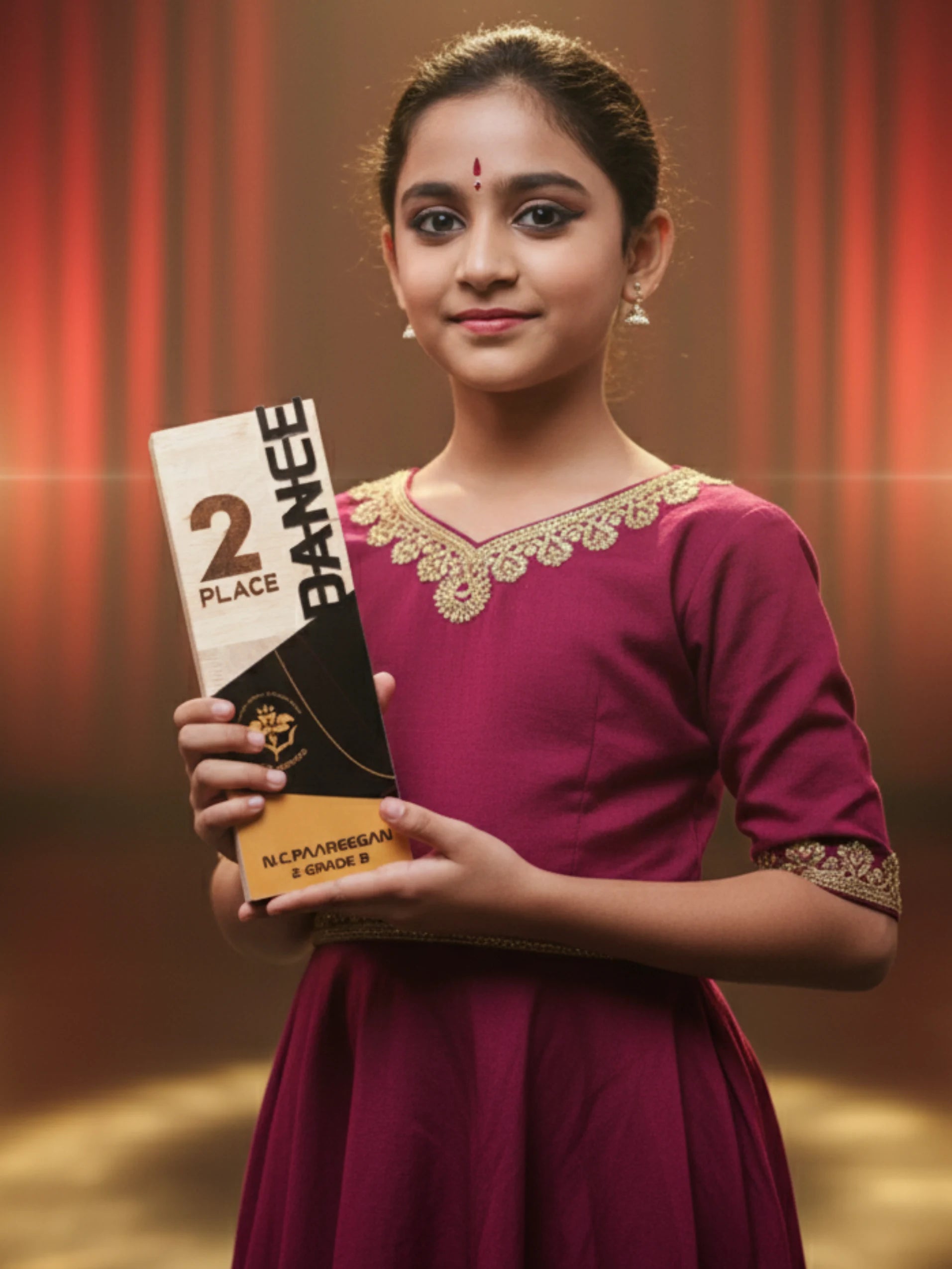 Wooden base dance trophy for second place achievement - classic silver award with elegant wooden foundation