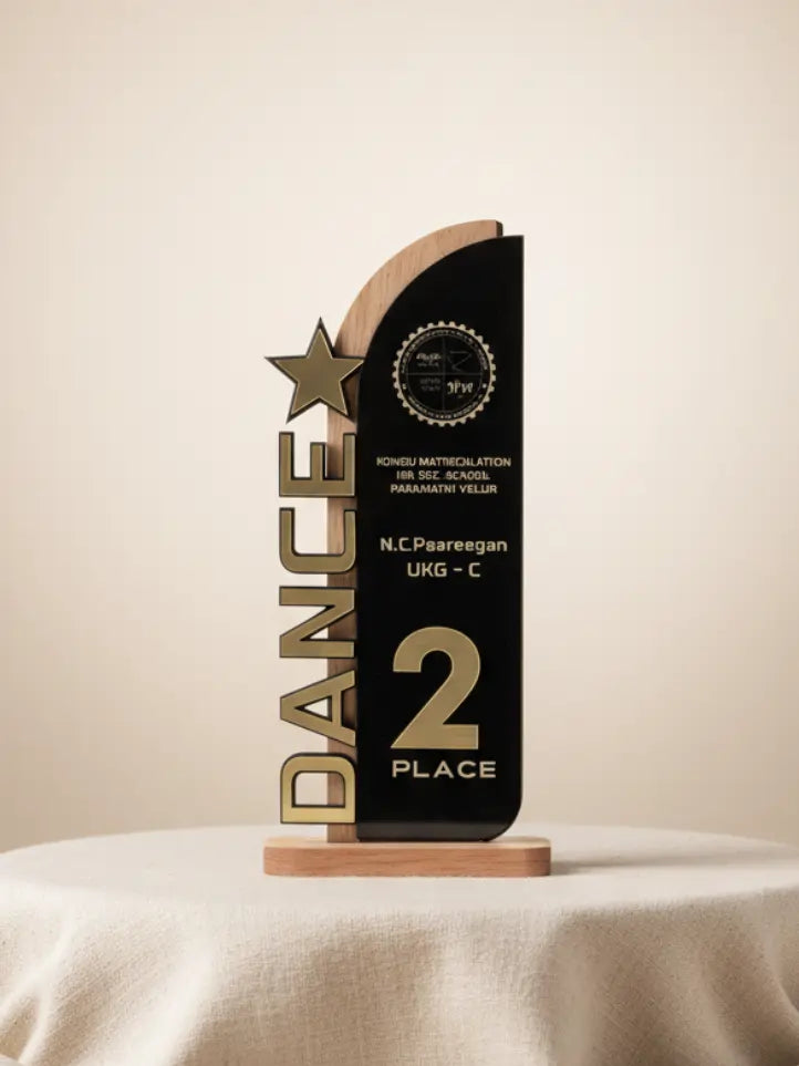 Trophy for 2nd place in dance competition on a beige background