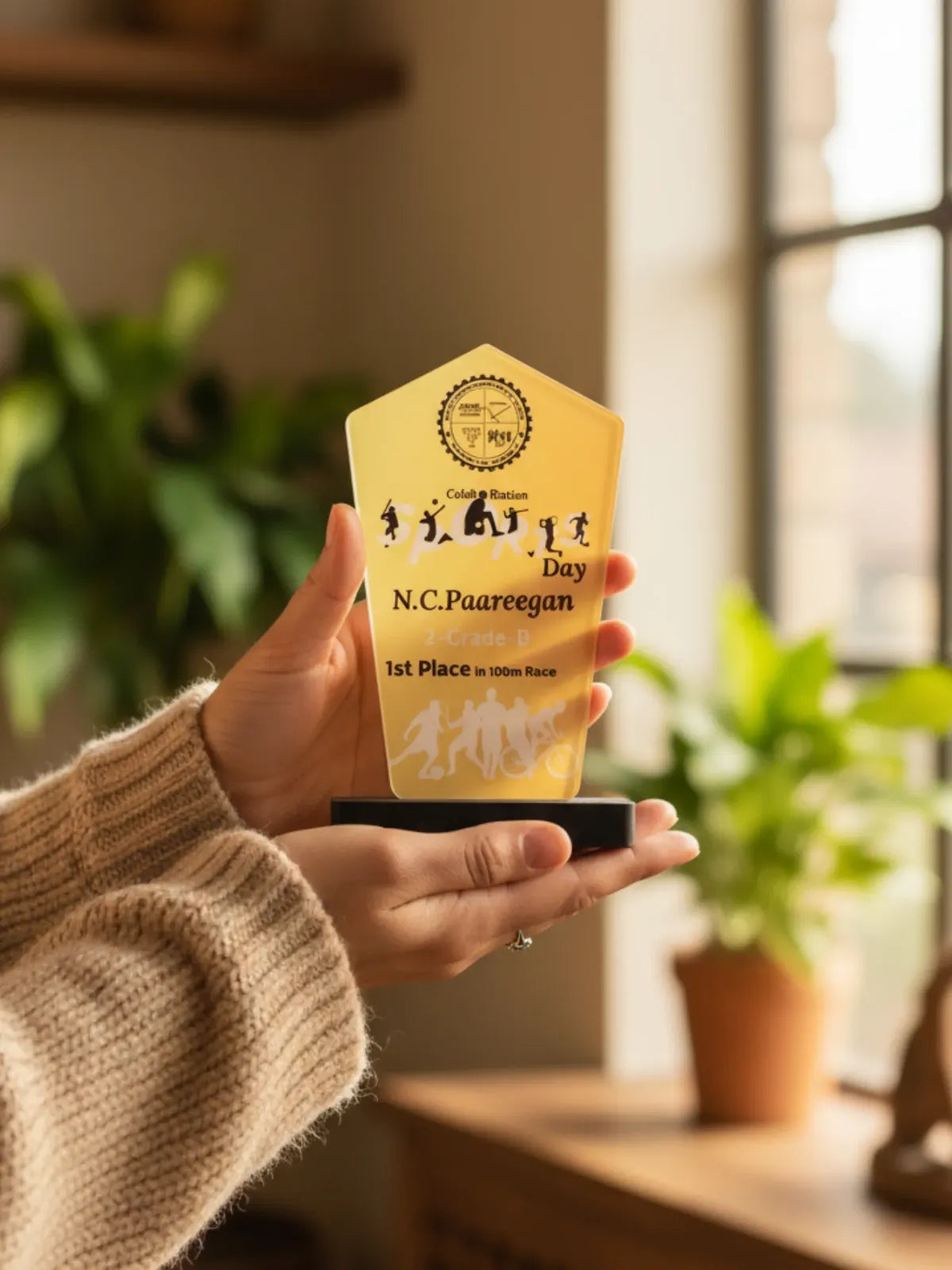 Outstanding achievement sports trophy with custom engraving - premium personalized award from Tamil Nadu trophy manufacturer