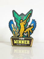 Trophy with a cricketer design on a white background