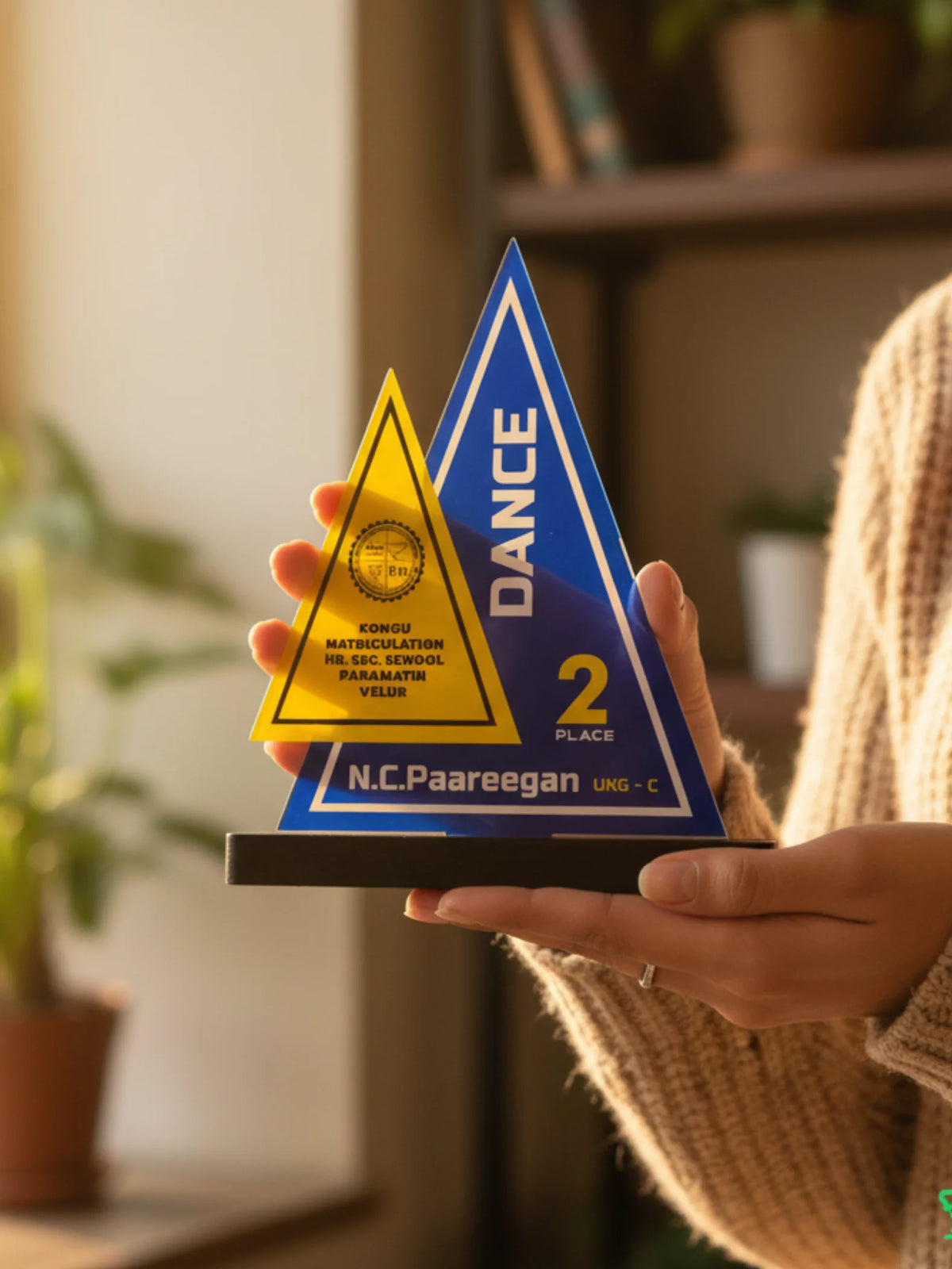 Annual Day dance trophy award with golden figurine and elegant base for competition winners