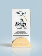 Teacher's Day card with a wooden stand on a light blue background