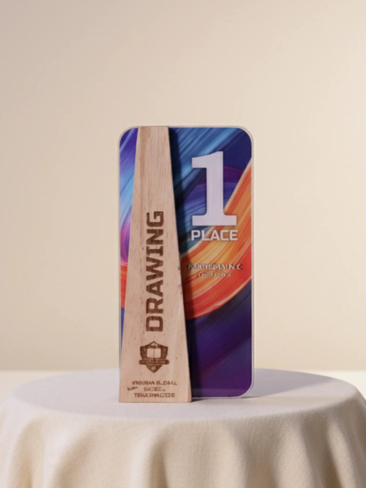 Golden drawing trophy with unique tower design for first place - premium art competition award for drawing excellence