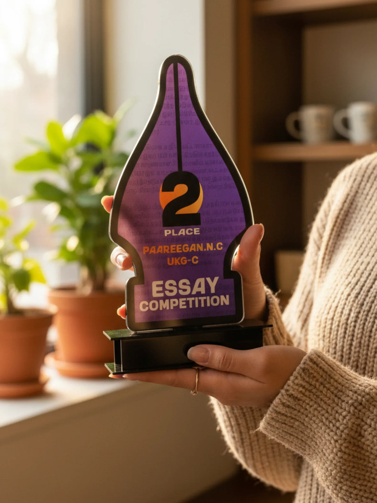  Essay Competition Trophy Academic Award 2025 - Premium shield trophy for writing contests and literary excellence