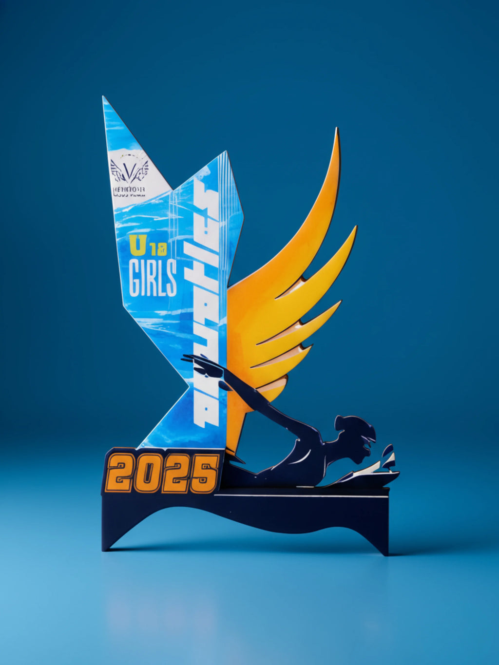 Trophy with 'U13 Girls Athletics' and '2025' on a blue background