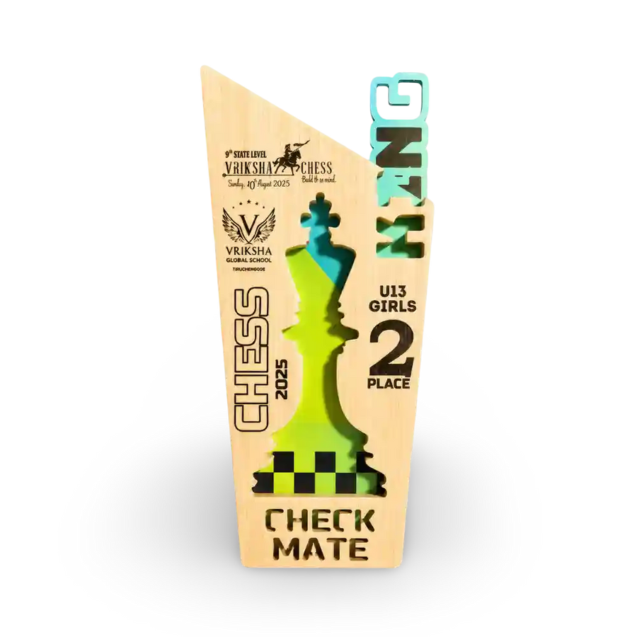 Wooden king chess trophy customized sports trophy tournament EcoTrophy India