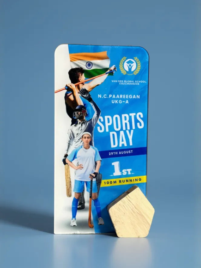 Promotional poster for Sports Day with athletes and a blue background