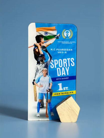 Promotional poster for Sports Day with athletes and a blue background