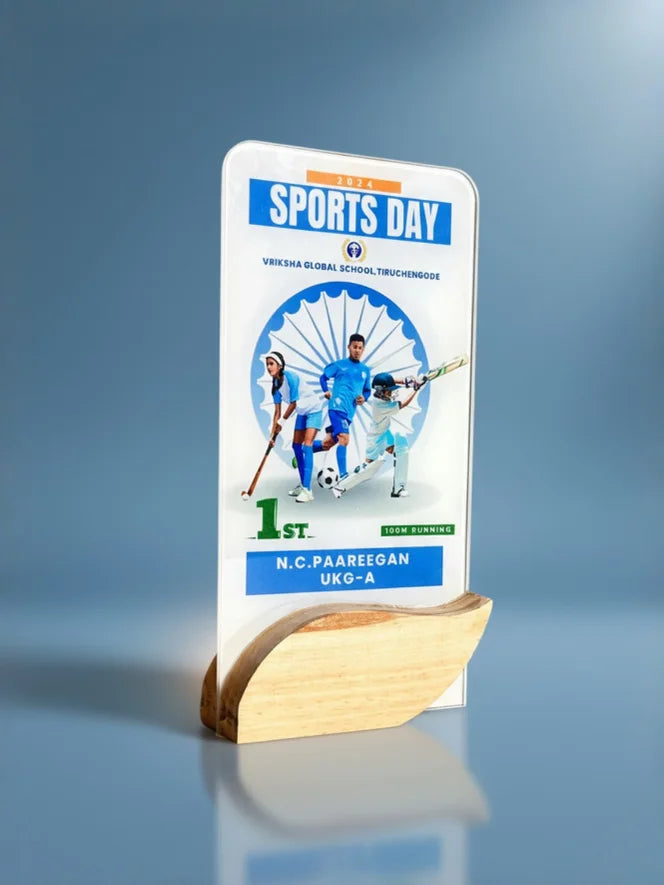 Sports day certificate on a stand with a blue background