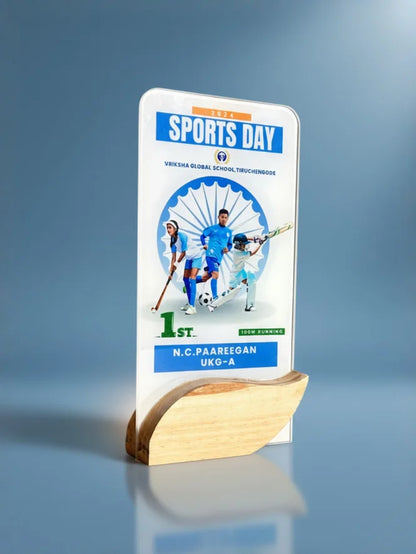 Sports day certificate on a stand with a blue background