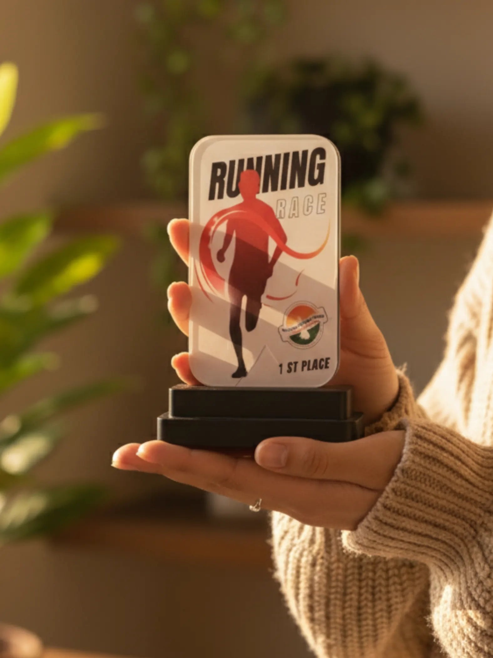 Running trophy size comparison showing different premium custom award options