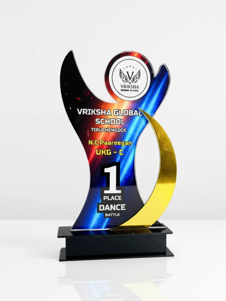 Trophy for 1st place in a dance battle at Vriksha Global School