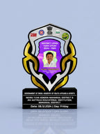 Decorative plaque with text and a photo on a light blue background