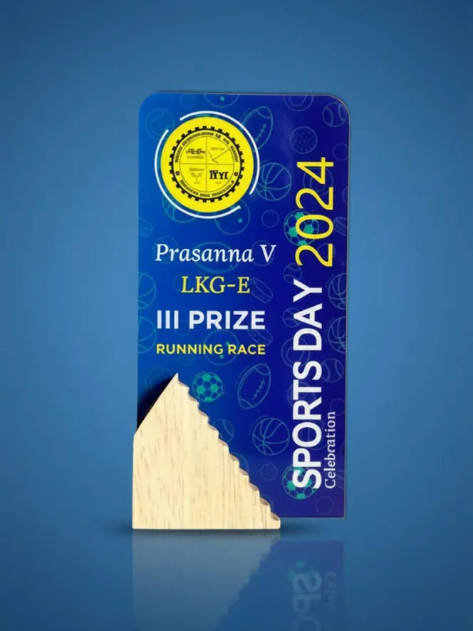 Sports day award plaque for Prasanna V with a blue background