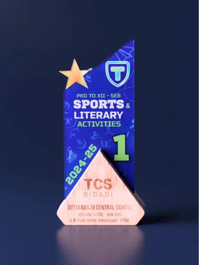 TCS award for Sports & Literary Activities with blue and pink design on a dark background