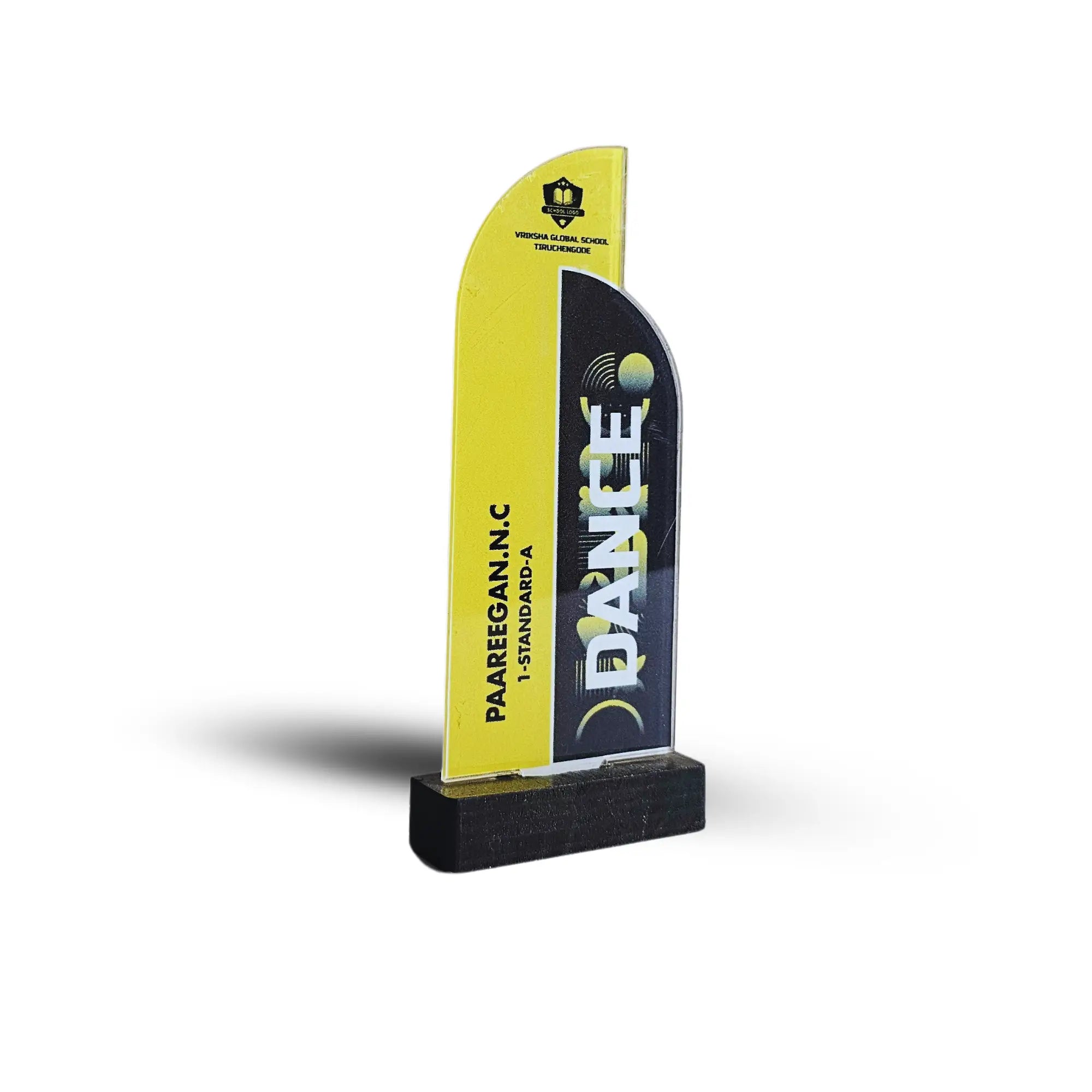 Modern Dance Trophy - Sleek Acrylic Design with Wooden Base