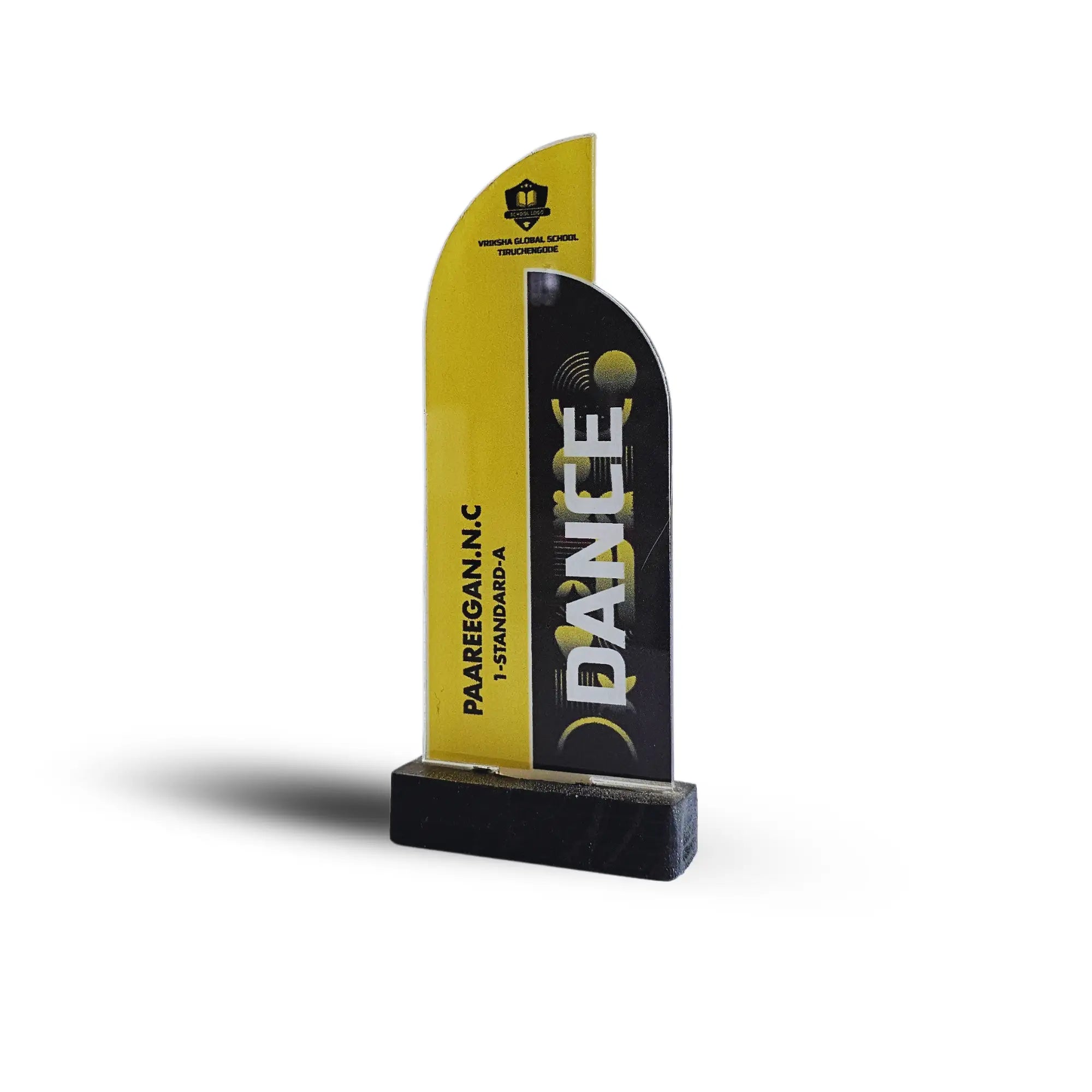 Modern Dance Trophy - Sleek Acrylic Design with Wooden Base
