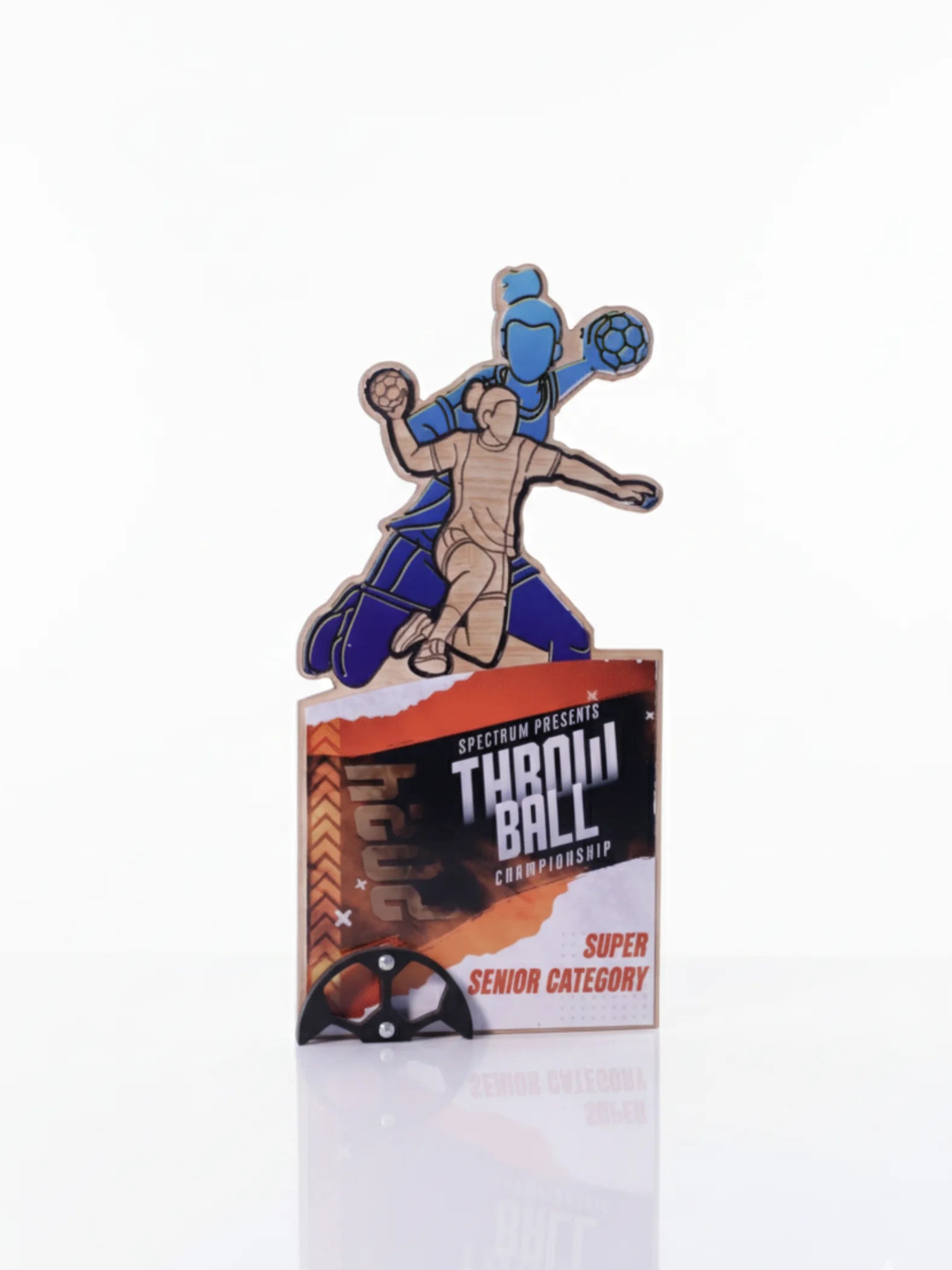 Premium throwball champion trophy with sports figure and engraved nameplate
