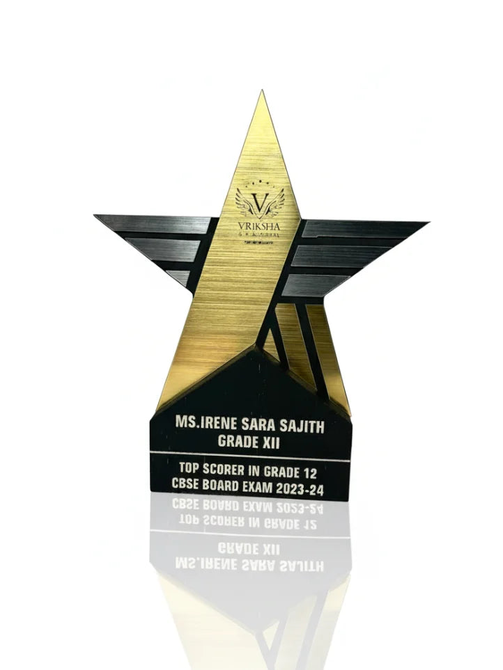 Awards trophy with a gold and black design on a white background