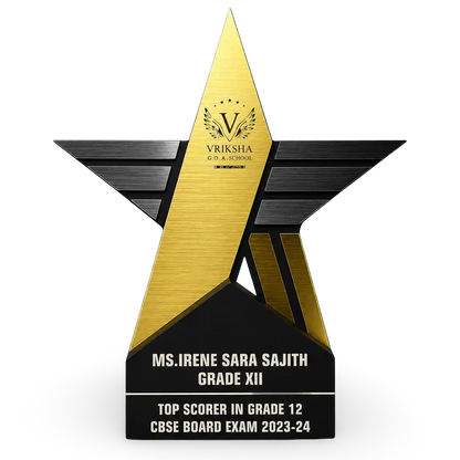 Star-shaped award with gold and black design, featuring text and a logo on a white background.