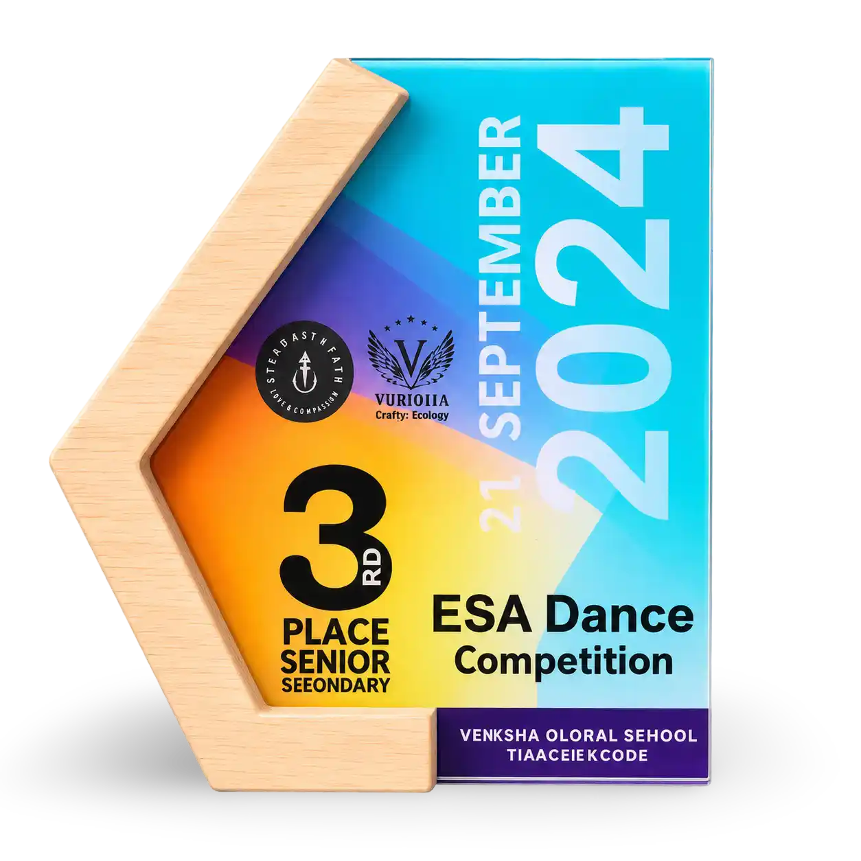 Award with wooden base for 3rd place senior secondary in ESA Dance Competition on 21 September 2024