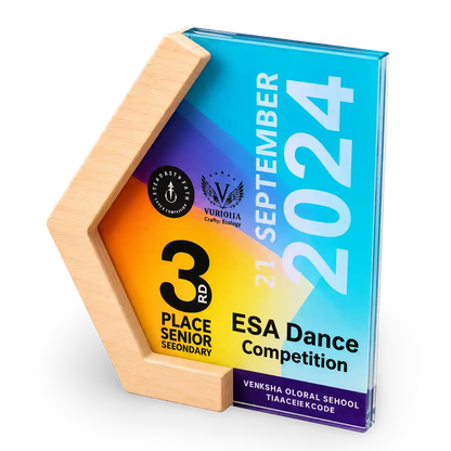 Colorful award with text for ESA Dance Competition on a white background