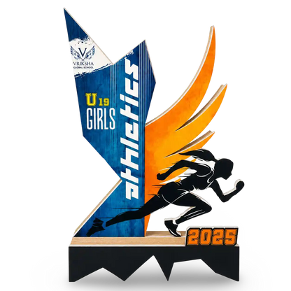 Athletics trophy with 'U19 Girls' and '2025' on a white background